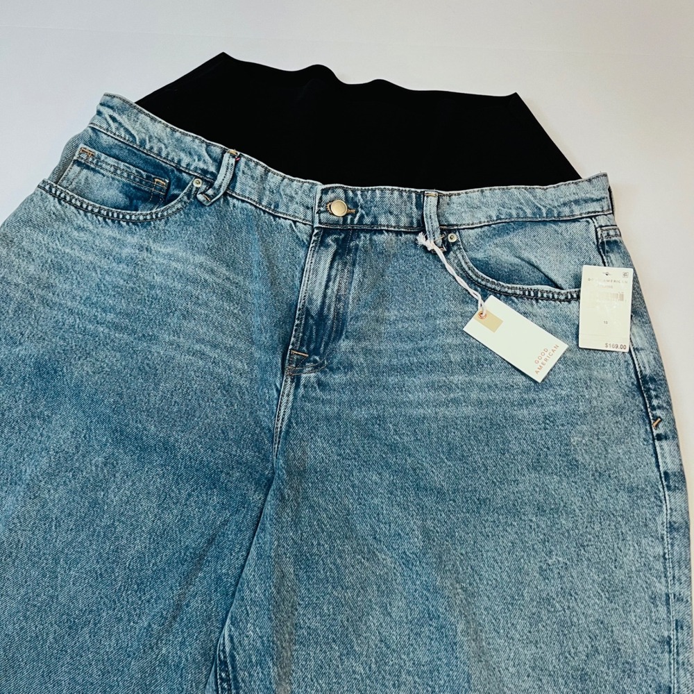 Good American Maternity Wide Leg Jeans 15 Indigo NWT Elastic Waist - Picture 3 of 9